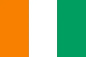 Drapeau de la Côte d'Ivoire avec bandes orange, blanche et verte.