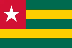 Drapeau du Togo, rayures jaunes et vertes avec étoile blanche.