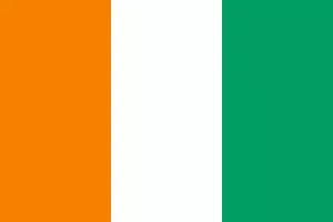 Drapeau de la Côte d'Ivoire avec bandes orange, blanche et verte.